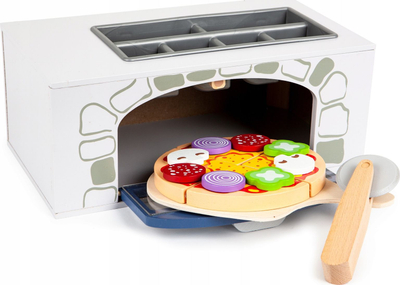 Set lodër kuzhine Ecotoys furrë pice druri, me pica dhe vegla, gri