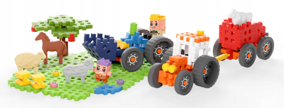 Set ndërtesash Marioinex Mini Waffle FARMER Tractors and Awesome Meadow, 110 pjesë, plastikë fleksibile, shumëngjyrësh