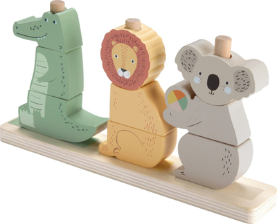 Lodër druri Fisher-Price Wooden Stack and Sort Animals, edukative, shumëngjyrëshe