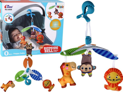 Karusel për krevat Leantoys Animals, lodra pelushi, shumëngjyrësh