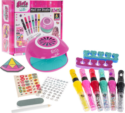 Set manikyri për kalamoj Girl's Creator Nail Art Studio, 6 stilolapsa thonjsh, me tharëse, rozë