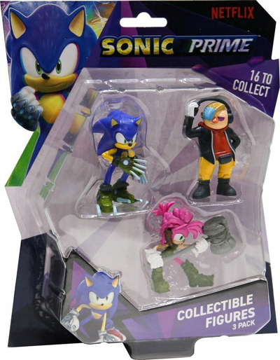 Figurina koleksionuese Sonic Prime Netflix, set me 3 figura, modele të përziera, shumëngjyrëshe