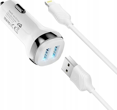Karikues makine Hoco Z40, 2x USB, me kabllo Lightning 1m, i bardhë