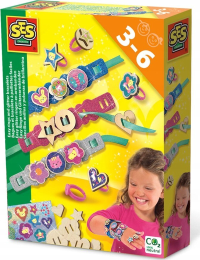 Set krijimi SES Creative Easy Rings and Glitter Bracelets, byzylykë dhe unaza, për kalamaj
