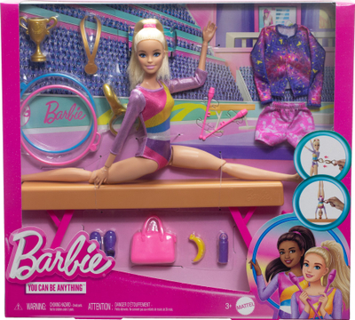 Kukull Barbie Gymnastics, set me gjëra shtesë, bjonde, shumëngjyrëshe