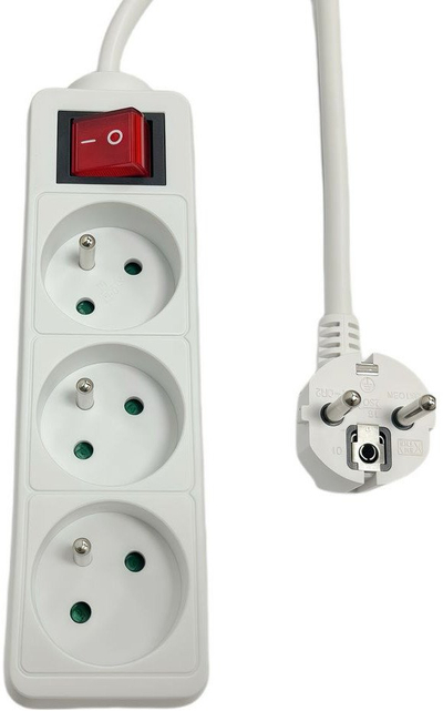 Zgjatës Microconnect 3 Way, 3 dalje, me buton on off, i bardhë