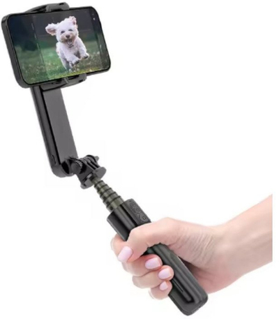 Stabilizues telefoni Wooco L09 3 në 1, me 1 aks, me dritë LED, tripod edhe selfie stick, ngjyrë e zezë