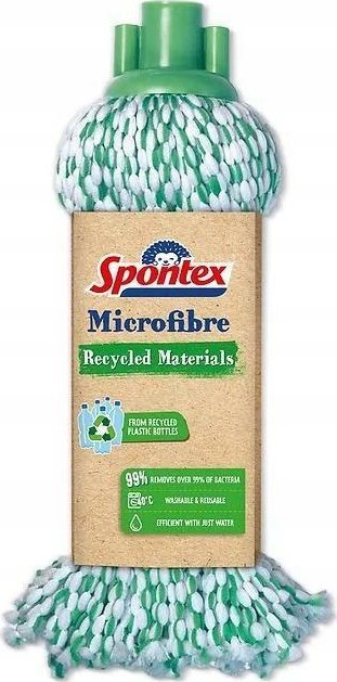 Kokë mop Spontex Microfibre Eco, mikrofibër, me materiale të ricikluara, jeshile me të bardhë