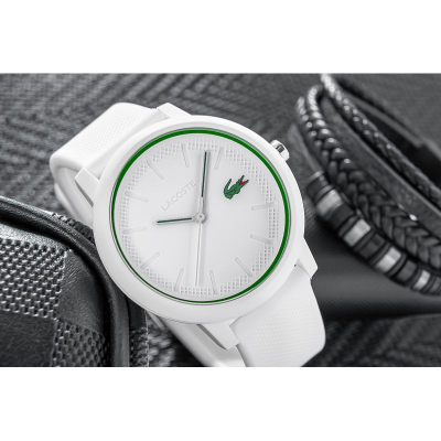 Ora dore Lacoste 12.12 Watch, 42mm, rezistente 50m, e bardhë