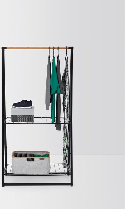 Raft rrobash Brabantia Linn Large, me 2 rafte, çelik dhe bambu, i zi