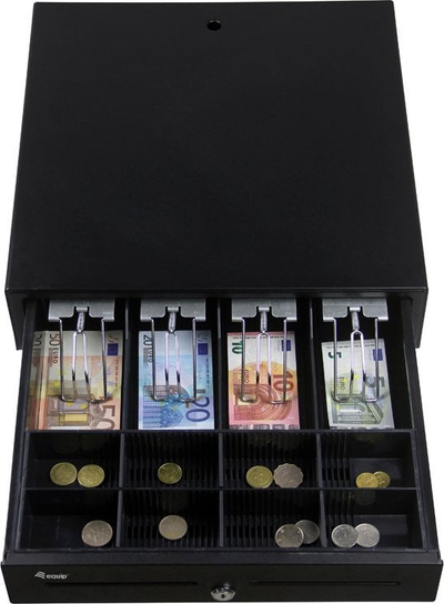 Sirtar parash Equip Cash Register Drawer, RJ11, 4 ndarje kartëmonedhash, i zi