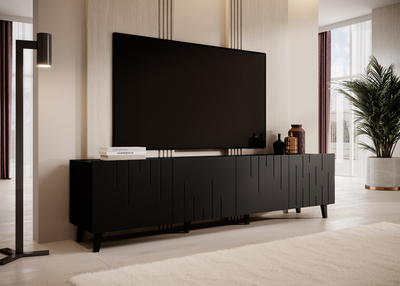 Komodë TV Cama Meble Bari, 200x42x52 cm, e zezë mat