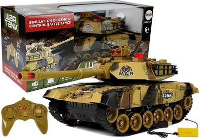 Lodër tank me telekomandë Leantoys, R/C 2.4GHz, efekte drite dhe tingulli, i verdhë kamuflazh