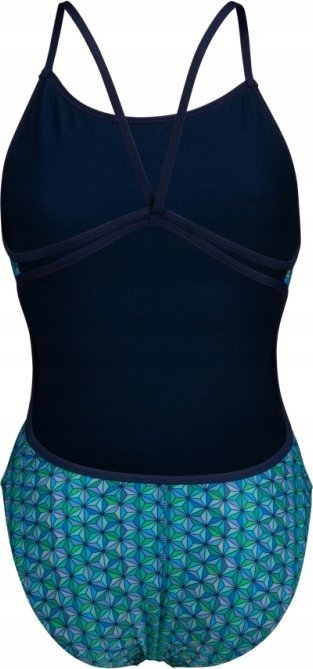 Kostum banje njëpjesësh për goca Arena Starfish Lace, MaxLife Eco, me yll deti, blu jeshile
