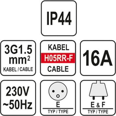Kabëll zgjatues Yato YT-81024, 40m, 16A, i zi