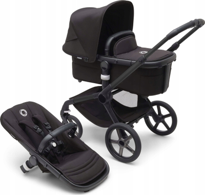 Karrocë për bebe Bugaboo Fox 5 Complete, për çdo lloj rruge, me gondolë dhe ulëse, e zezë Midnight Black