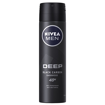Deodorant Nivea Men, Deep Black Carbon Darkwood 48H, 150 ml