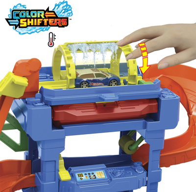 Set lojrash Mattel Hot Wheels City Tunnel Twist Car Wash, me Color Shifters, për kalamaj 3+