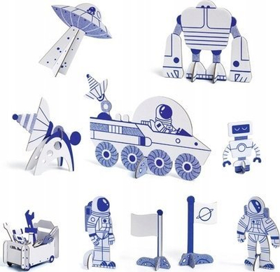 Set kreativ Djeco Color Assemble Play Space Rocket, 55 pjesë, DIY, shumëngjyrësh