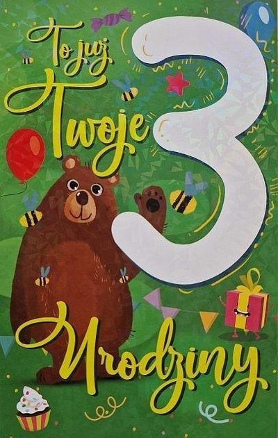 Kartolinë ditëlindjeje Birthday Card 3 Boy, për çuna, format 2k, me llak holografik