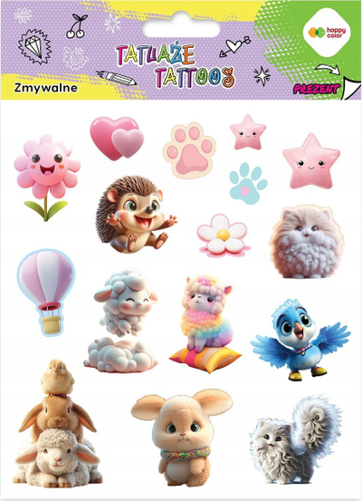 Tatuazh i larshëm BaByliss Animals Fluffy HAPPY COLOR, set 15 x 20 cm, 10 copë, i shumëngjyrshëm
