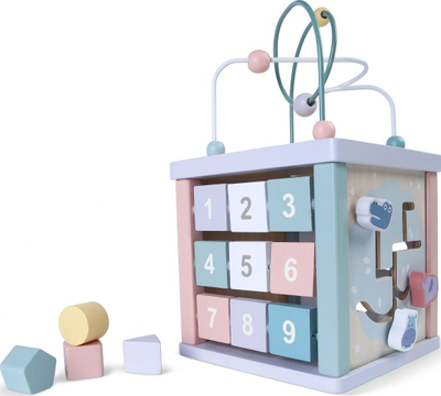 Kub druri edukativ ECOTOYS, sorter formash, labirint rruazash, ngjyra pastel
