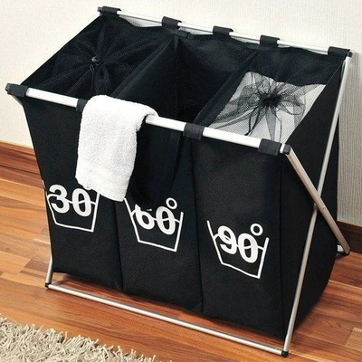 Shportë rrobash Kesper Laundry Basket Sorted, me ndarje, e zezë