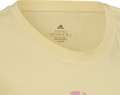 Bluzë për kalamaj adidas 3 BAR G Tee Jr HL1619, pambuk, e verdhë