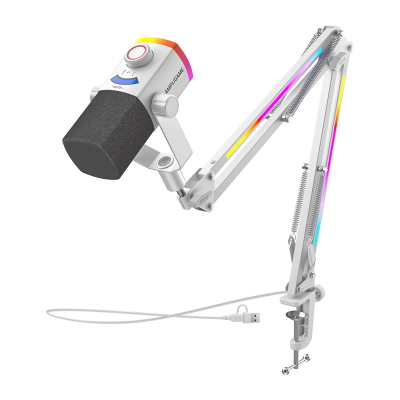 Mikrofon studio FIFINE AM8 PRO T, USB XLR, krah 66cm RGB, i bardhë