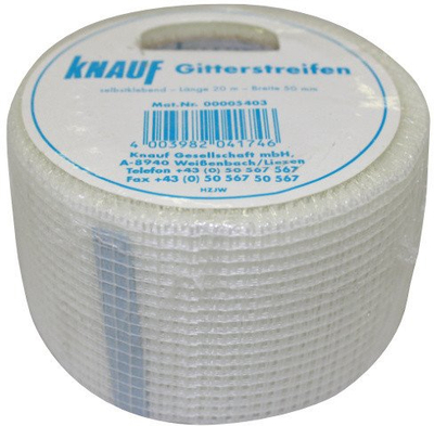 Shirit ngjitës për rrjetë fiberglasi Knauf, 50mm, 20m, i bardhë