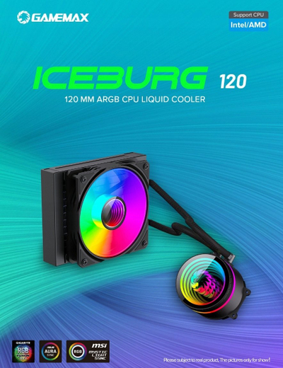 Ftohës uji për CPU GameMax Iceburg 120, 120mm, ARGB, i zi