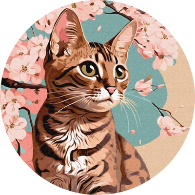 Set pikture me numra KHO, Charming Kitten, kanavacë rrethore 39 cm, 24 ngjyra
