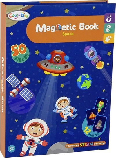 Libër puzzle magnetik Leantoys Hapësira, 50 pjesë, për kalamaj 3+, blu