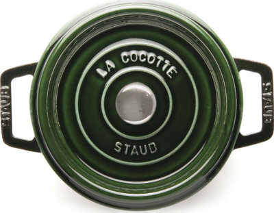 Tenxhere gize Staub Cocotte Single, me kapak, jeshile