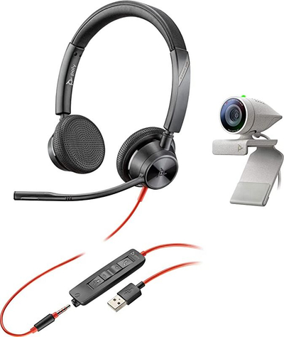 Set kamerë web dhe kufje Poly Studio P5 Blackwire 3325, Full HD 1080p, USB, gri me të zezë