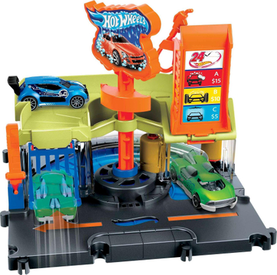 Set lojërash Hot Wheels City Downtown Express Car Wash, me pistë, me veturë, shumëngjyrësh