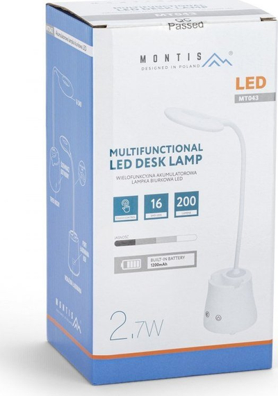 Lampë tavoline Montis MT043, LED, e rikarikueshme, e bardhë