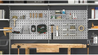 Panel organizues pune Bott SHELF+ Workshop Set, metal, montim në mur, i bardhë