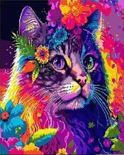 Puzzle diamond painting Colorful Cat, 30x40cm, mace me lule, shumëngjyrësh