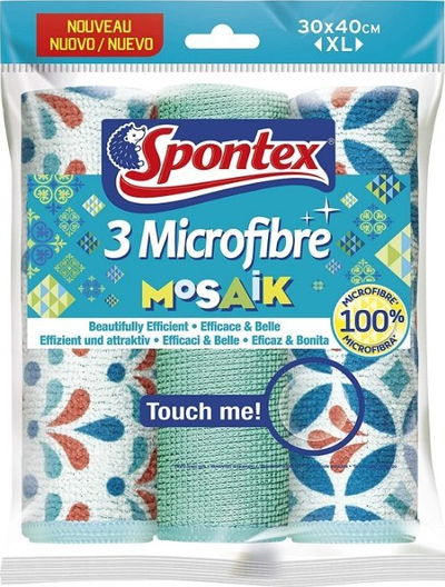 Lecka pastrimi Spontex Mosaik, 100% mikrofibër, set me 3 copa, 30 x 40 cm, me ngjyra të ndryshme
