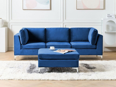 Kauç Beliani Evja, 3 vende, modular me ottoman, blu
