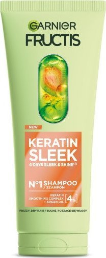 Shampun për flokë Garnier Fructis Keratin Sleek, me keratinë dhe vaj argani, 200 ml
