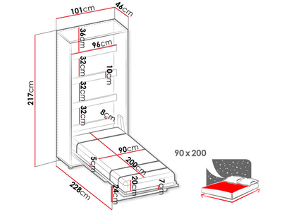 Krevat muri vertikal CONCEPT JUNIOR CJ-02 90x200, bezhë