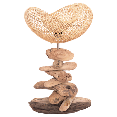 Lampë tavoline dekorative Ivar HM4431, dru driftwood dhe ratan, natyrale