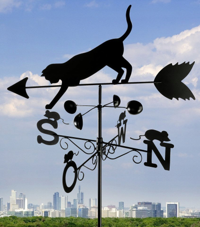 Shigjetë ere Wenko Weather Vane Cat, metal, 170cm, e zezë