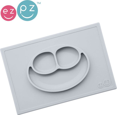 Talerz dla dzieci 2w1 Happy Mat 540ml pastelowa szarosc