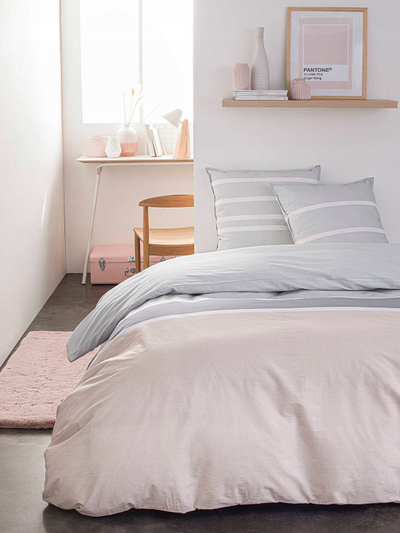 Set çarçafësh Today Cotton Reversible Striped Bedding, 140x200 cm, pambuk, rozë