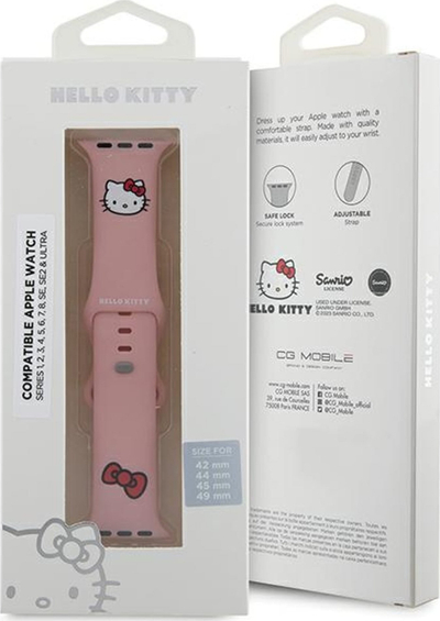 Rrip Hello Kitty HKAWLSCHBLP për Apple Watch 42/44/45/49mm, silikon, rozë