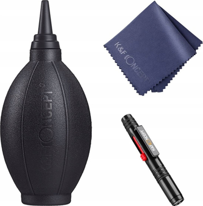 Set pastrimi optikash K&amp;F Concept 3 në 1, pompë ajri, stilolaps dhe leckë mikrofibër, i zi
