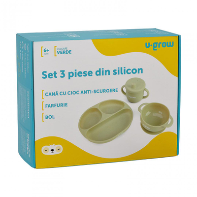 Set silikon për bebe, 3 pjesë, ngjyrë ulliri